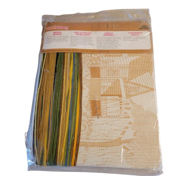 Sunset Stitchery "Country Home" Needlepoint Kit 16x20 Frame Sealed 1976 Sealed - Picture 3 of 15